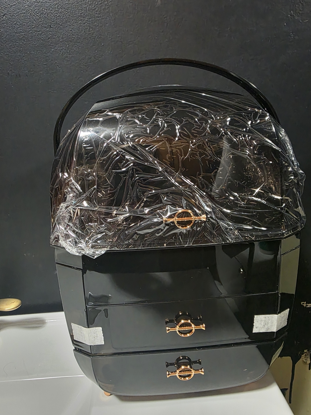 Black Gloss Jewelry Box with Rose Gold Accents